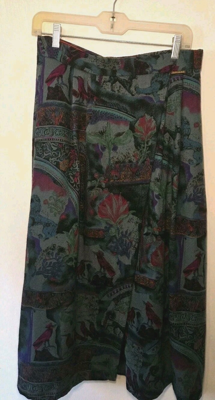 Vtg Geiger Austria Sz 40 Wool Pleated Print Skirt Midi Cottage core Boho Floral